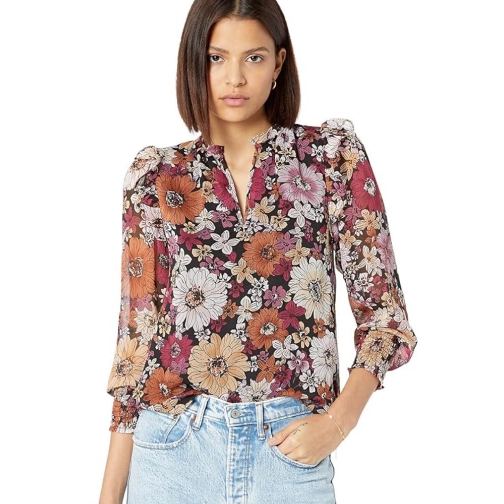 Steve Madden Floral Me Not Top Women's Blouse Multicolor Red Small CottageCore